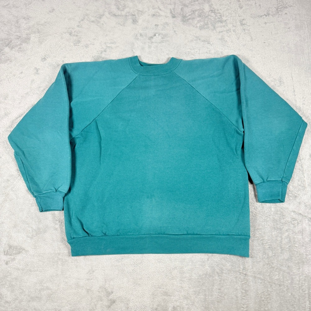 Vintage Hanes XL Sweatshirt Teal Green 90s Raglan Crewneck Pullover Blank